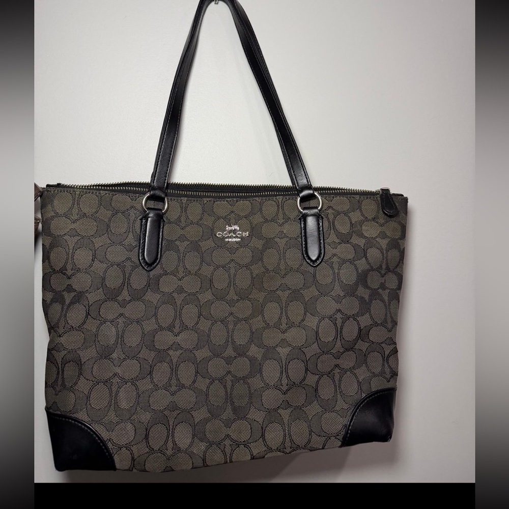 Coach signature zip top tote
